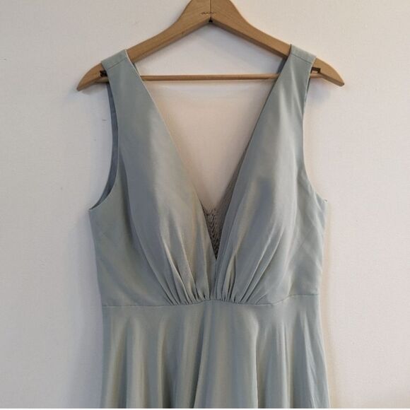 Jenny Yoo Ryan Chiffon Plunging V Neck Dress 10*** BHLDN Morning Mist green - Picture 3 of 16